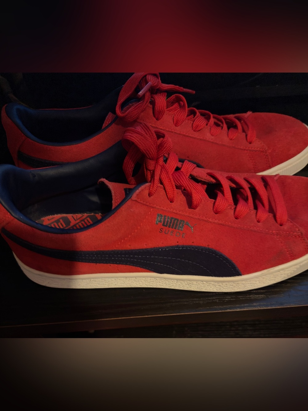 Puma Suede Men's Sneakers in Red with Navy Stripe. Size 12. Very Good condition.